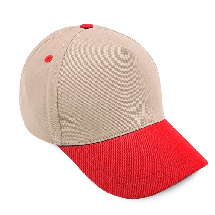 Bej Kırmızı Pamuk Gabardin 5 Panel Sun Flame Duo Promosyon Şapkası